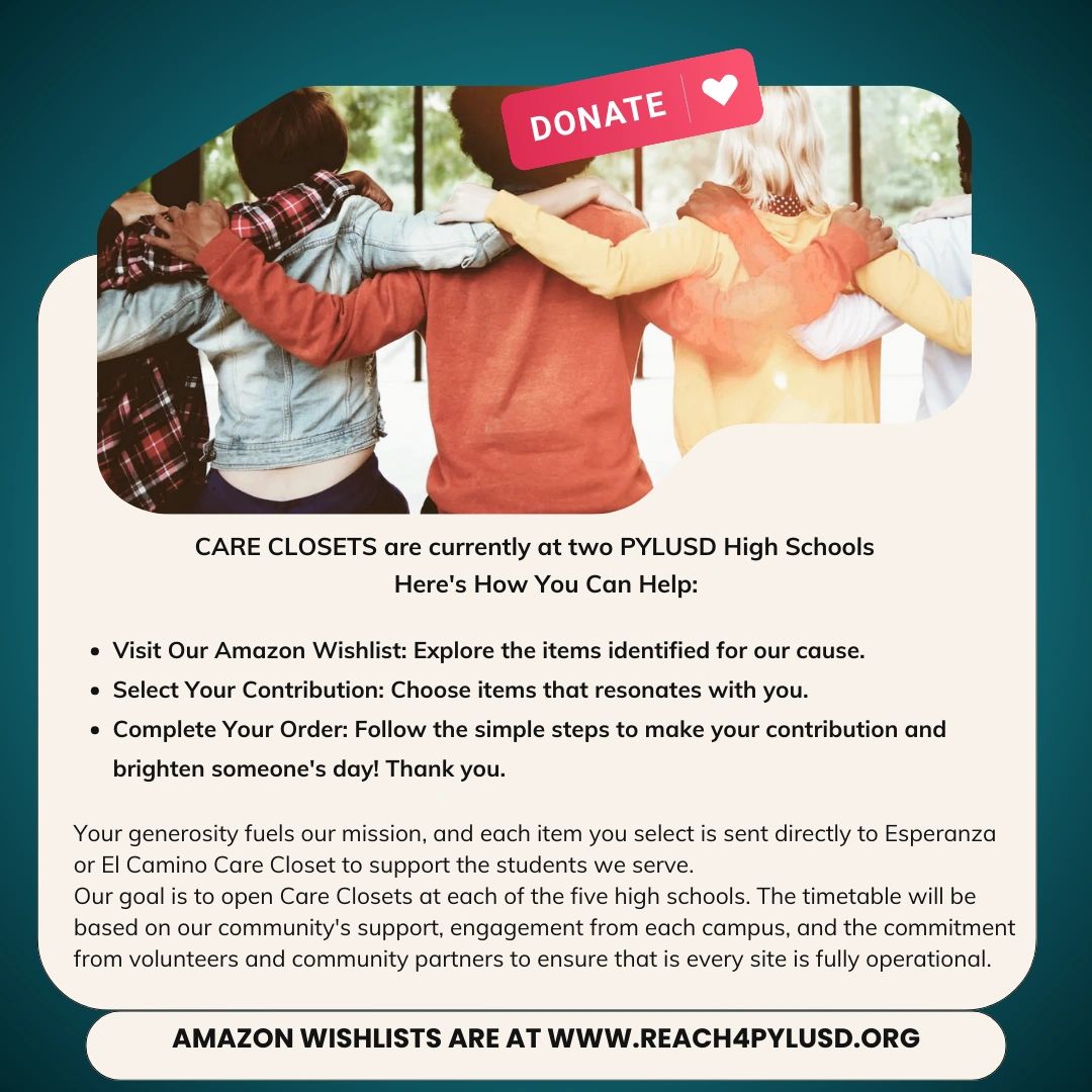 Care Closet donation drive for PYLUSD high schools
